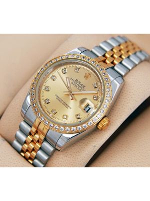 Rolex DateJust Oyster Perpetual Two Tone Diamond Bezel Watch
