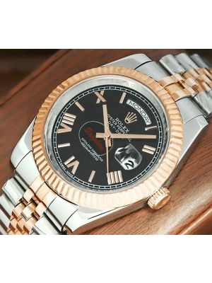 Rolex Day-Date Black Roman Dial Two Tone Watch