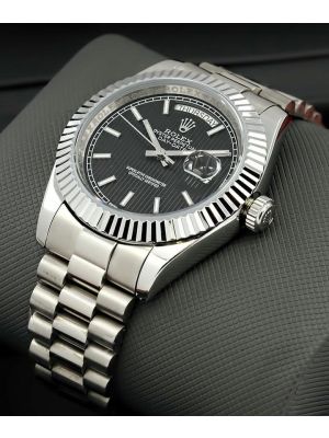 Rolex Day-Date  Black Stripe Motif Index Dial Watch