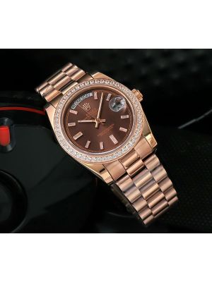 Rolex Day Date Brown Dial Diamond Bezel Rose Gold Watches Online Pakistan