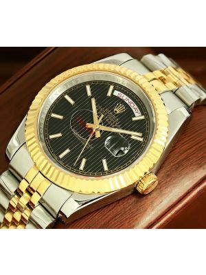 Rolex Day-Date Two Tone Stripe Index Dial Watch