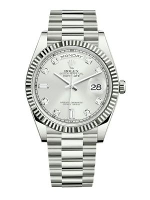Rolex Day Date Silver Diamond Dial Watch