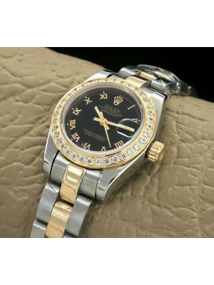 Rolex Lady DateJust Black Dial Two Tone Diamond watches