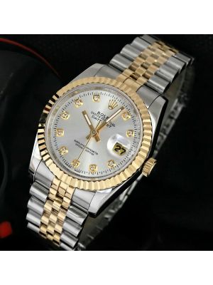 luxury Rolex Oyster Perpetual Datejust Two Tone Silver Diamond Dial watches