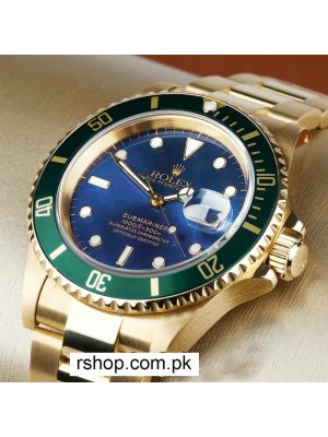 Rolex Submariner Blue Dial Yellow Gold Oyster Bracelet Men's Watch