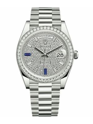 Rolex Day-Date 40 White Gold Diamond Bezel Paved Dial Swiss Watch