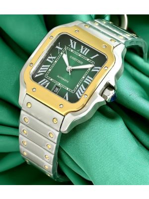 Santos De Cartier Green Dial Two Tone Watch