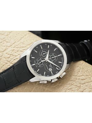 Tissot Couturier Automatic Men's Chronograph Valjoux Black Dial Watch with Black Leather Strap