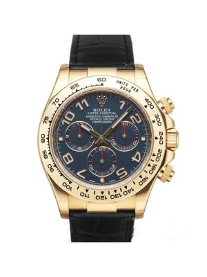 Rolex Cosmograph Daytona Blue Arabic Dial Black Leather Strap Watch