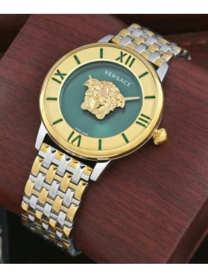 Versace La Medusa Green Dial Two Tone Ladies Watch