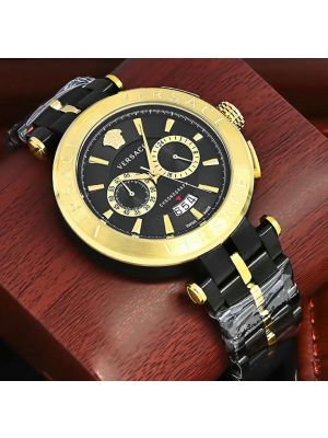 Versace Aion Chronograph Black Dial Black Steel Strap Watch 